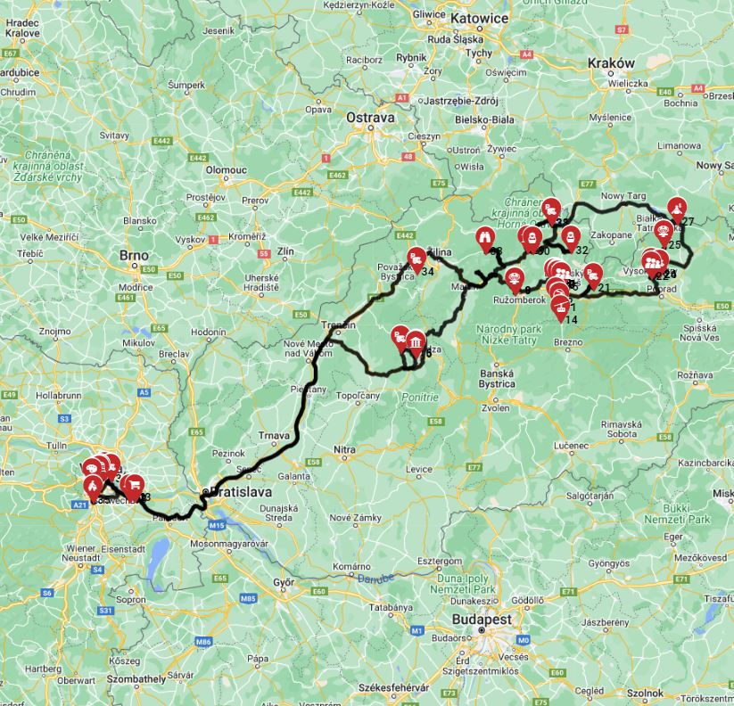 Map for Vienna Roundtrip - East to Slovakia
